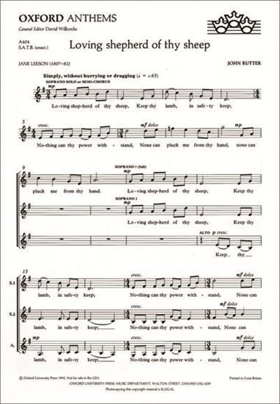 Loving shepherd of thy sheep [SATB]